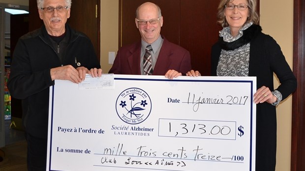 Le Club Lorr« Aînés » remet 1313 $ à la Société Alzheimer Laurentides