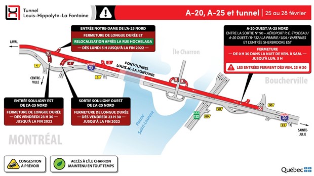 Tunnel Louis-H.-La Fontaine - Fermeture de fin de semaine et entraves de longue durée