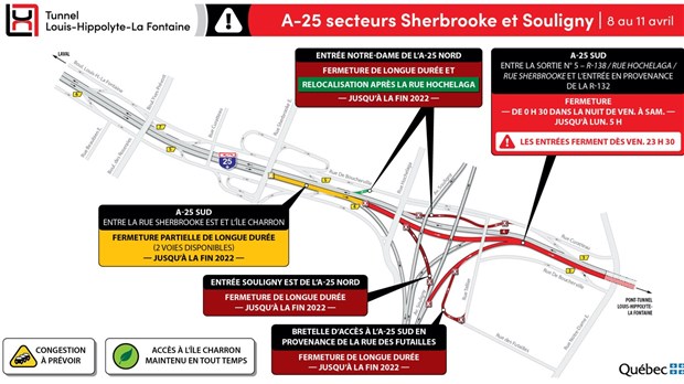 Fermeture complète du tunnel en direction de la Rive-Sud durant la fin de semaine